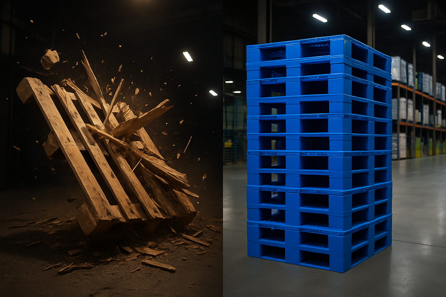 Comparativo entre pallet descartável e pallet retornável em armazém industrial