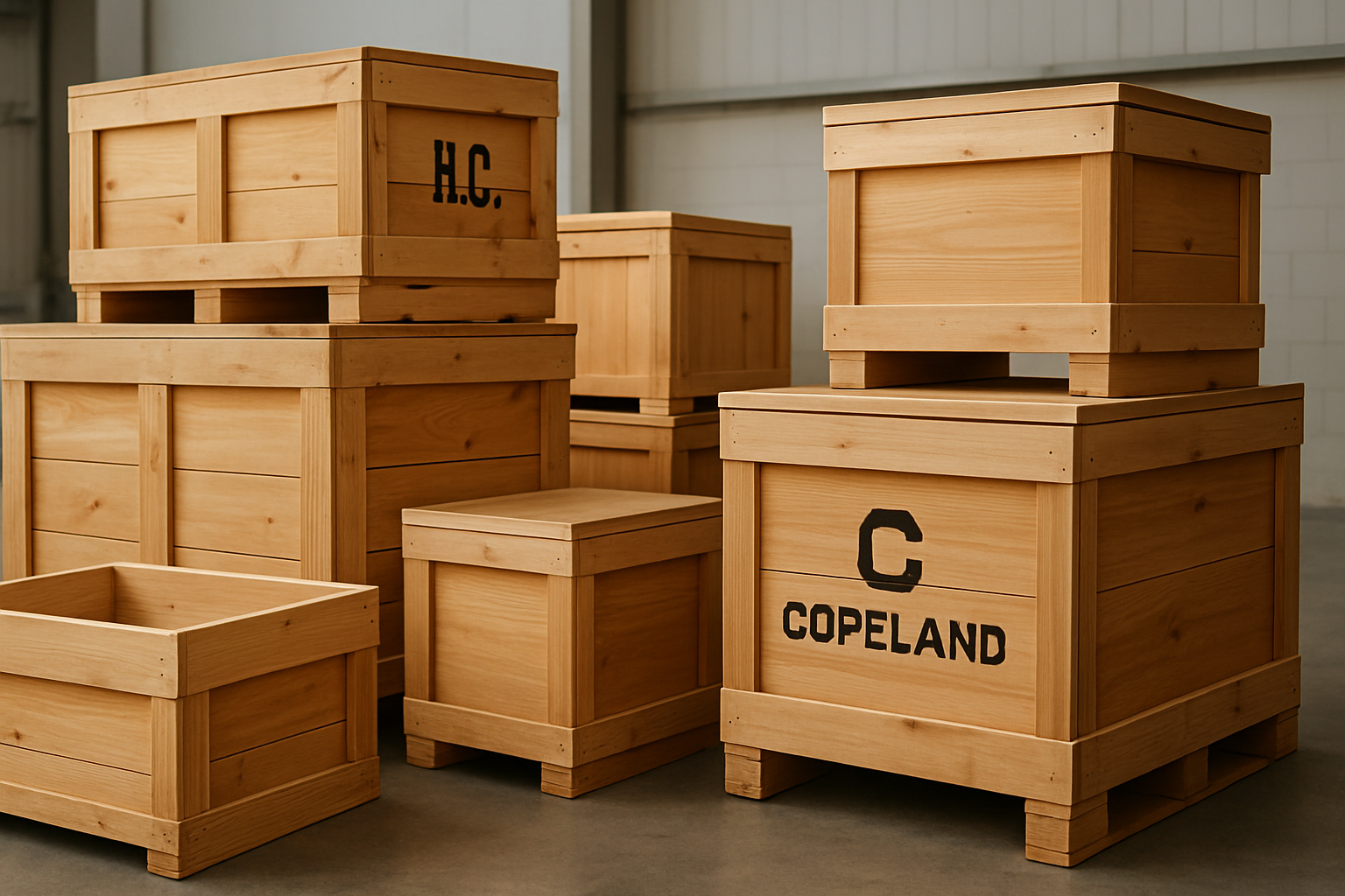 Caixas de madeira personalizadas em diferentes tamanhos para uso industrial