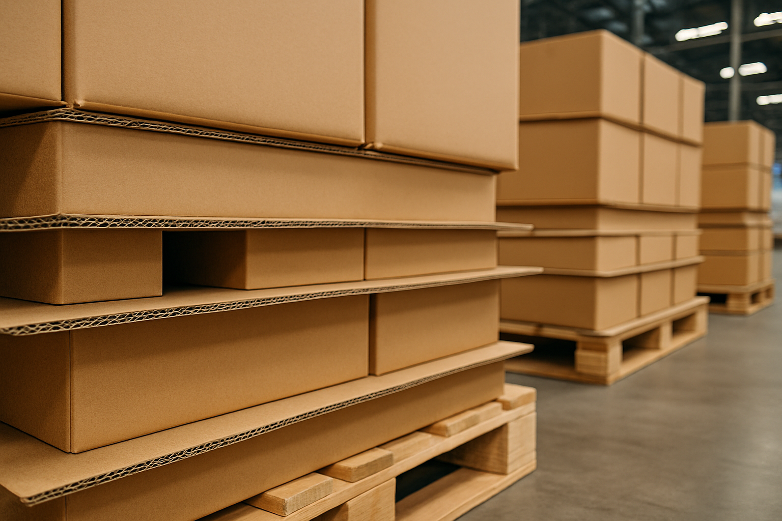 Chapatex entre camadas de caixas em pallet paletizado corretamente