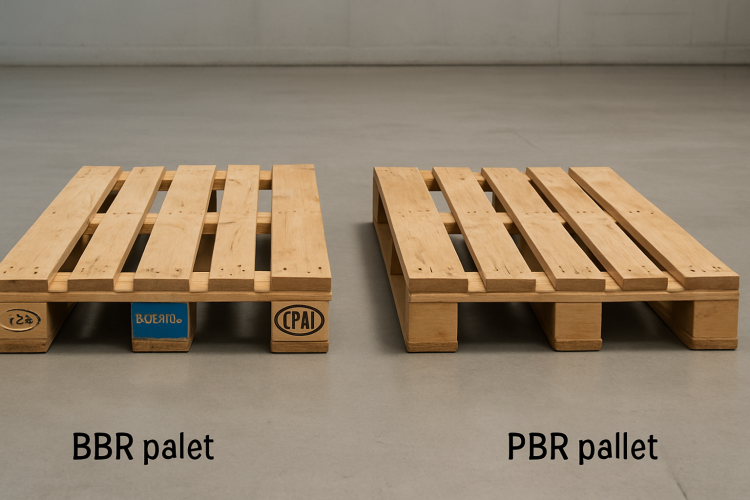 Comparação entre pallet europeu EUR/EPAL e pallet PBR de madeira em galpão industrial