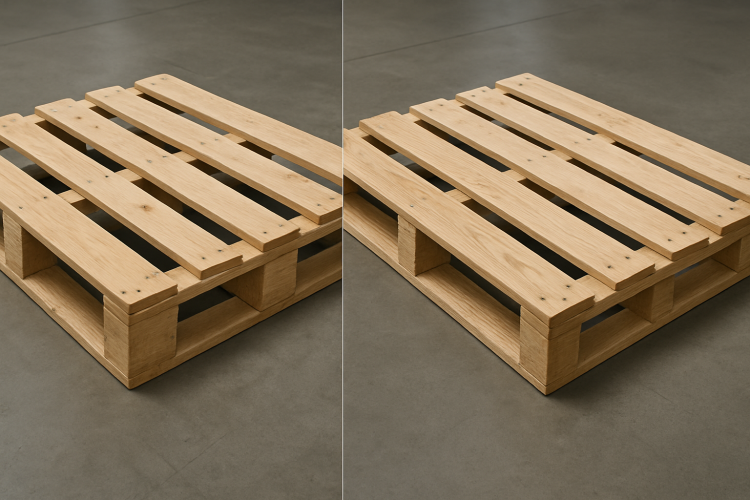 Comparação estrutural entre pallet de bloco e pallet de sarrafo em galpão industrial